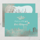 Invitation PixDezines Faux Argent NYC/Mitzvah/DIYcolor (Devant / Derrière)