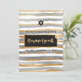 Invitation PixDezines faux argent/or/rayures bar mitzvah (Debout devant)