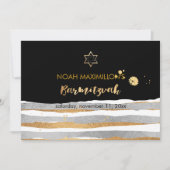 Invitation PixDezines faux bar mitzvah argent/or rayures (Devant)