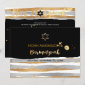 Invitation PixDezines faux bar mitzvah argent/or rayures (Devant / Derrière)