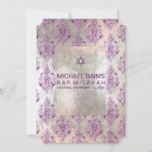Invitation PixDezines faux foil/tunis damask bar mitzvah