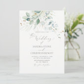 Invitation PixDezines Faux Gold Aquarelle Mariage Eucalyptus (Debout devant)