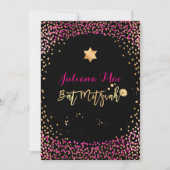 Invitation PixDezines Faux Gold+Hot Rose Confetti Bat mitzvah (Devant)