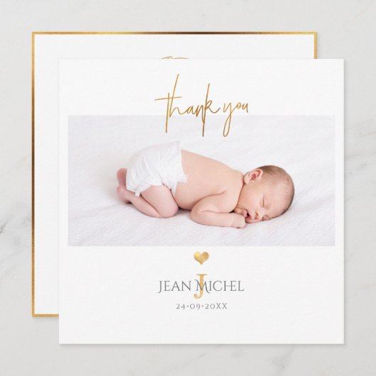 Invitation PixDezines Faux Gold Monogram Merci (Devant / Derrière)