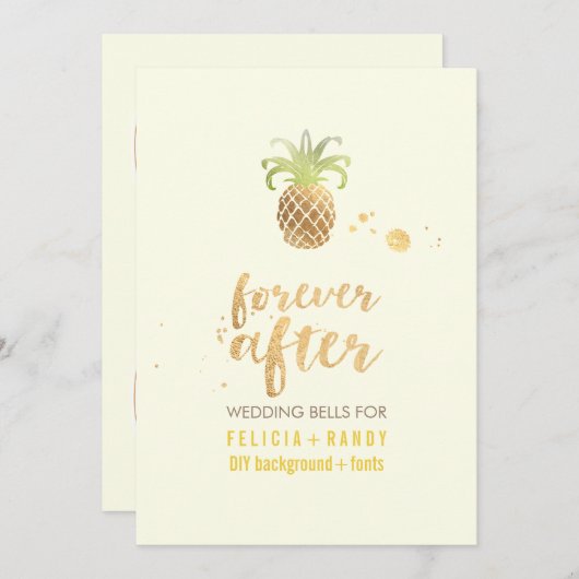 Invitation PixDezines Faux Gold Pineapple Mariage (Devant / Derrière)