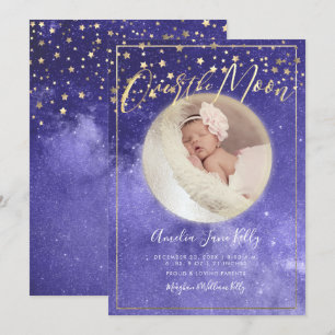 Invitation PixDezines Faux Gold+Silver, sur la lune