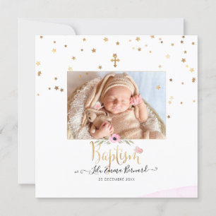 Invitation PixDezines Faux Gold Stars Baptême