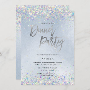 Invitation PixDezines Faux Hologramme Dusty Blue Dinner Party