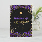 Invitation PixDezines Faux Or+ Violet Confetti Bat Mitzvah (Debout devant)