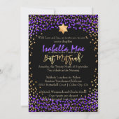 Invitation PixDezines Faux Or+ Violet Confetti Bat Mitzvah (Dos)
