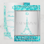 Invitation PixDezines faux paillettes eifflel/Bat Mitzvah (Devant / Derrière)