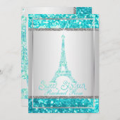 Invitation PixDezines faux parties scintillant eifflel/aqua b (Devant / Derrière)