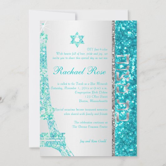 Invitation PixDezines faux parties scintillant eifflel/Bat mi (Dos)
