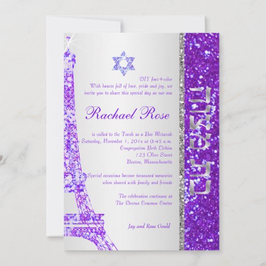 Invitation PixDezines faux parties scintillant eifflel/Bat mi (Dos)