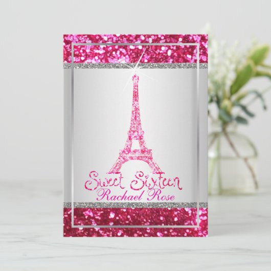 Invitation PixDezines faux parties scintillant eifflel/rubis  (Debout devant)