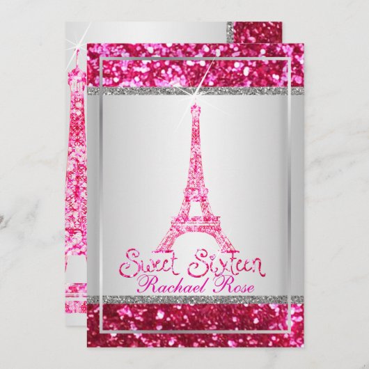 Invitation PixDezines faux parties scintillant eifflel/rubis  (Devant / Derrière)