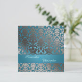 Invitation PixDezines faux platine flora damask/turquoise (Debout devant)