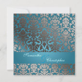 Invitation PixDezines faux platine flora damask/turquoise (Devant)