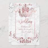 Invitation PixDezines Faux Rose Gold Chandelier / Coeur / Mar (Devant / Derrière)