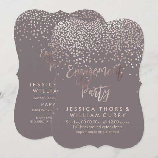 Invitation PixDezines Faux Rose Gold Confetti Fiançailles (Devant / Derrière)