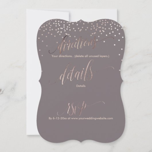 Invitation PixDezines Faux Rose Gold Confetti Mariage+RSVP (Dos)