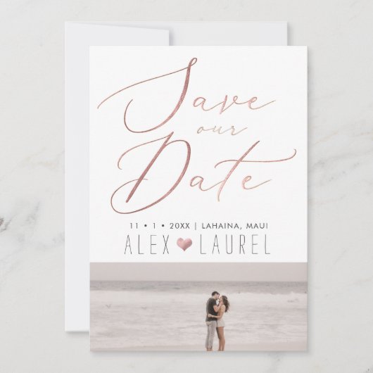 Invitation PixDezines Faux Rose Gold Enregistrer la date (Devant)