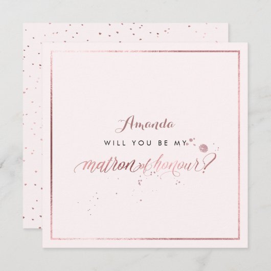 Invitation PixDezines Faux Rose Gold Will You Matron (Devant / Derrière)
