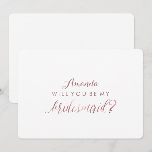 Invitation PixDezines Faux Rose Gold Will you ..My Bridesmaid (Devant / Derrière)
