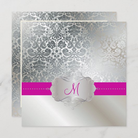 Invitation PixDezines FAUX SILVER DESIREE DAMASK/DO-IT-YOURSE (Devant / Derrière)