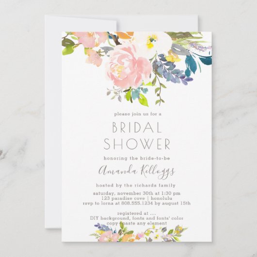 Invitation PixDezines Fête de l'mariée Pastel Aquarelles (Devant)