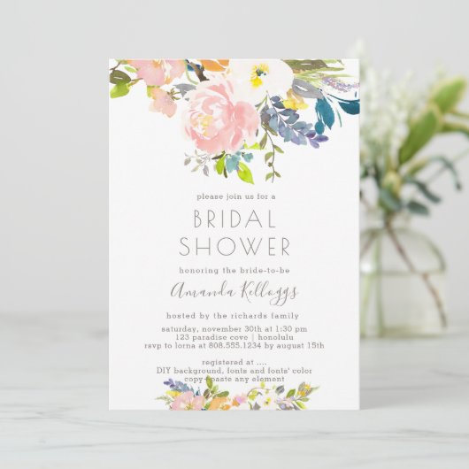 Invitation PixDezines Fête de l'mariée Pastel Aquarelles (Debout devant)
