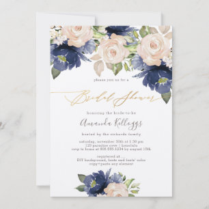 Invitation PixDezines Fête de Mariage Roses Navy Fard