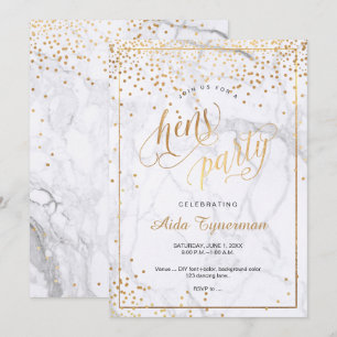 Invitation PixDezines Fête de Poules Marbre Faux Or Confettis