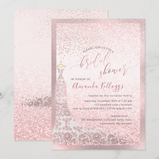 Invitation PixDezines Fête des mariées Blush Pink Gown (Devant / Derrière)