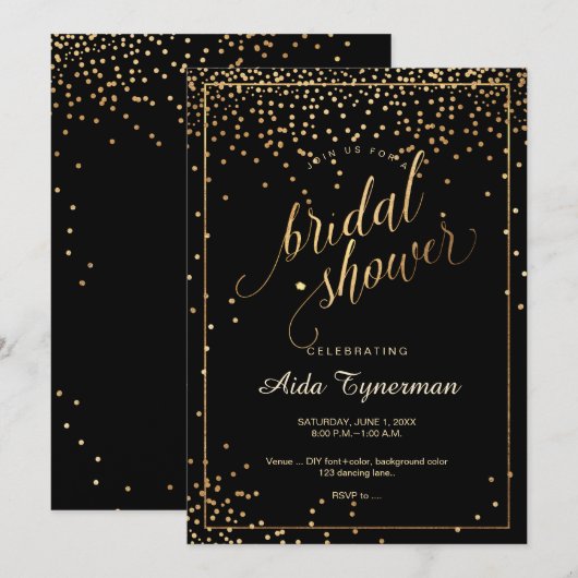 Invitation PixDezines Fête des mariées Faux Gold Confetti (Devant / Derrière)