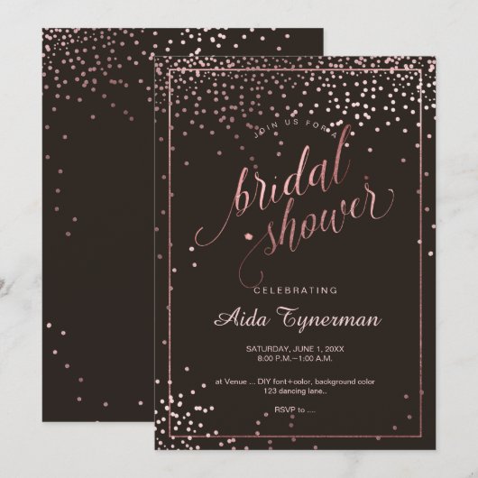 Invitation PixDezines Fête des mariées Faux Rose Gold Confett (Devant / Derrière)