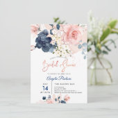 Invitation PixDezines Fête des mariées Navy Blush H2 fleurs (Debout devant)