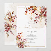 Invitation PixDezines Feuillage d'automne Baptême aquarelle r (Devant / Derrière)