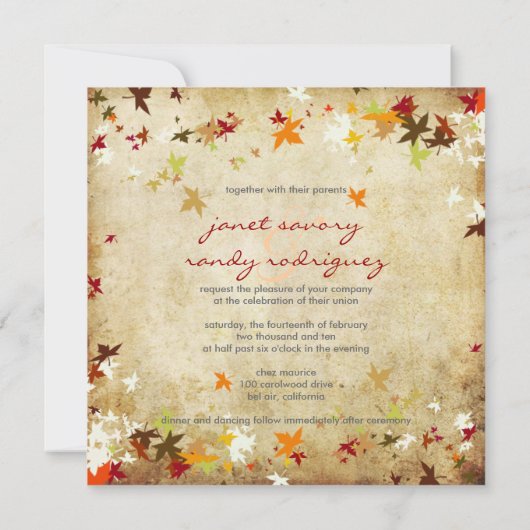 Invitation PixDezines Feuilles/mariages de automne d'érable V (Dos)