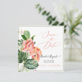 Invitation PixDezines Flamants roses roses Foliage tropical (Debout devant)