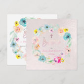 Invitation PixDezines Fleurs aquarelles, le Jardin Baptême (Devant / Derrière)