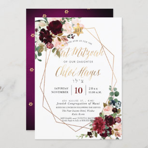 Invitation PixDezines Fleurs aquarelles Mitzvah, Bourgogne