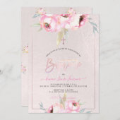 Invitation PixDezines Fleurs aquarelles Peonies Baptême (Devant / Derrière)