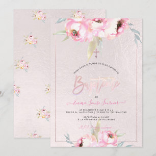 Invitation PixDezines Fleurs aquarelles Peonies Baptême