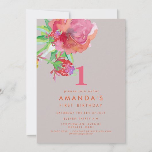 Invitation PixDezines Fleurs d'aquarelle d'anniversaire/do-it (Devant)