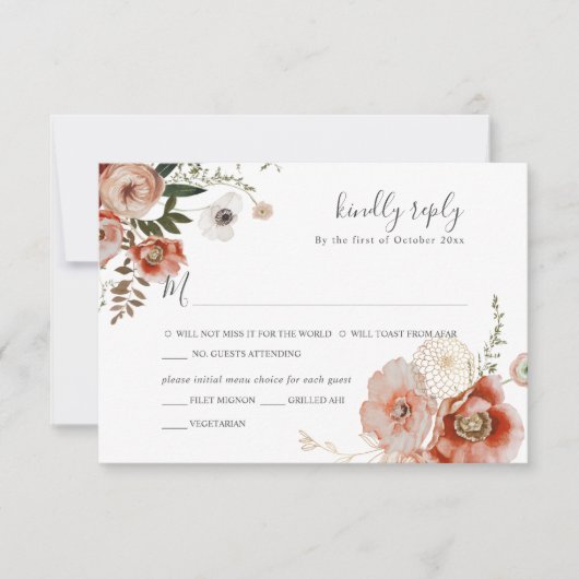 Invitation PixDezines Fleurs d'aquarelle d'automne Marsala RS (Devant)