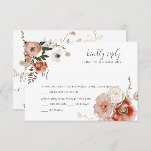 Invitation PixDezines Fleurs d'aquarelle d'automne Marsala RS (Devant / Derrière)