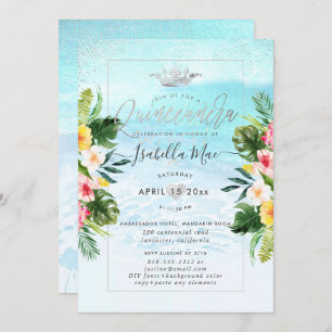 Invitation PixDezines Fleurs tropicales+Plage Quinceanera