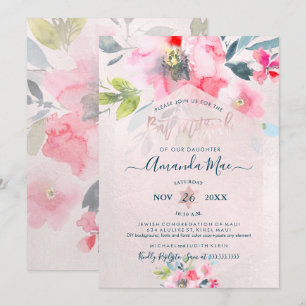 Invitation PixDezines Floral Aquarelle Bat Mitzvah, Ombré
