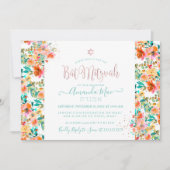 Invitation PixDezines Floral Aquarelle Bat mitzvah, Orange (Devant)